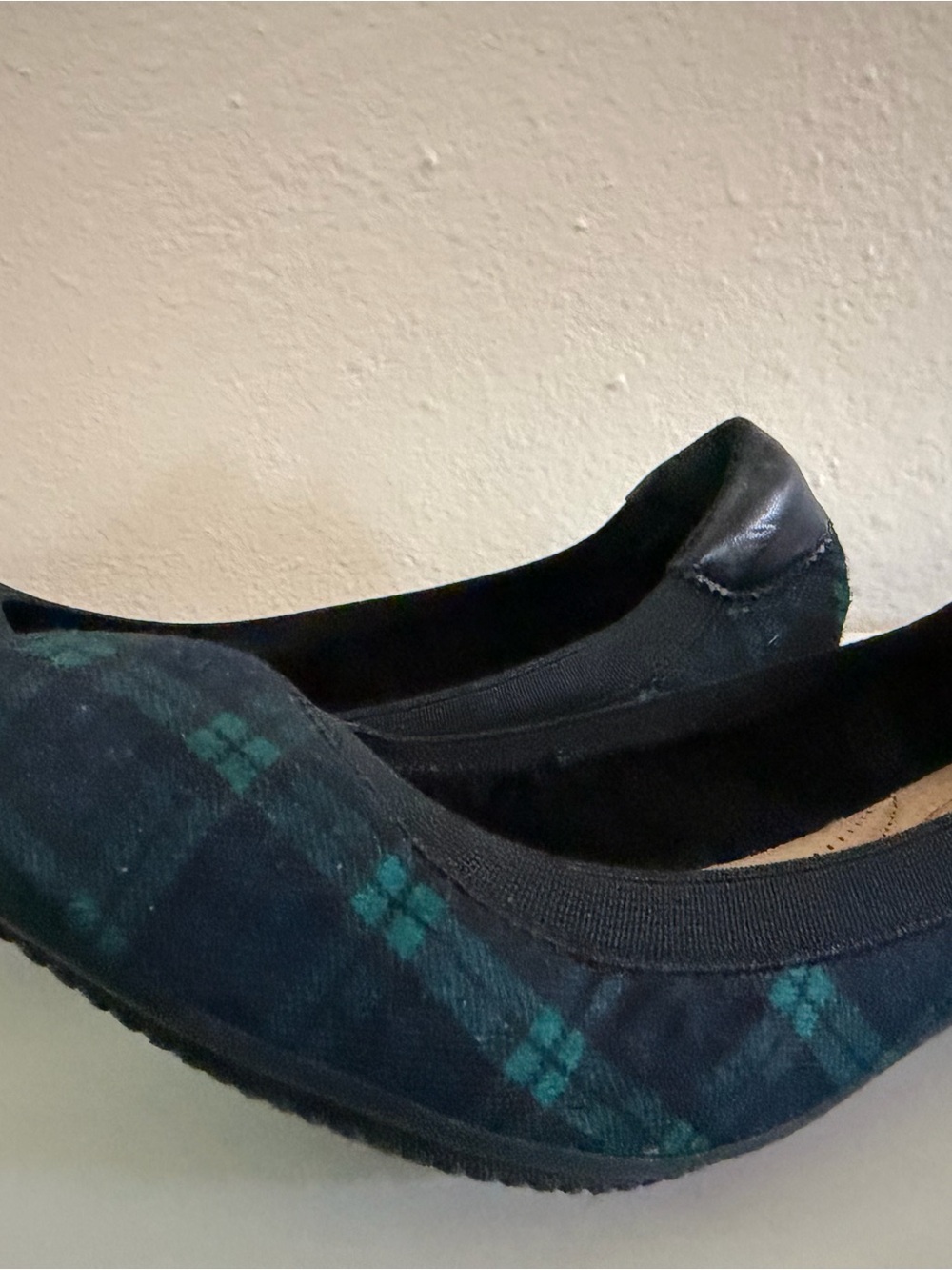 Lands' End Black and Dark Green Plaid Ballet Flats